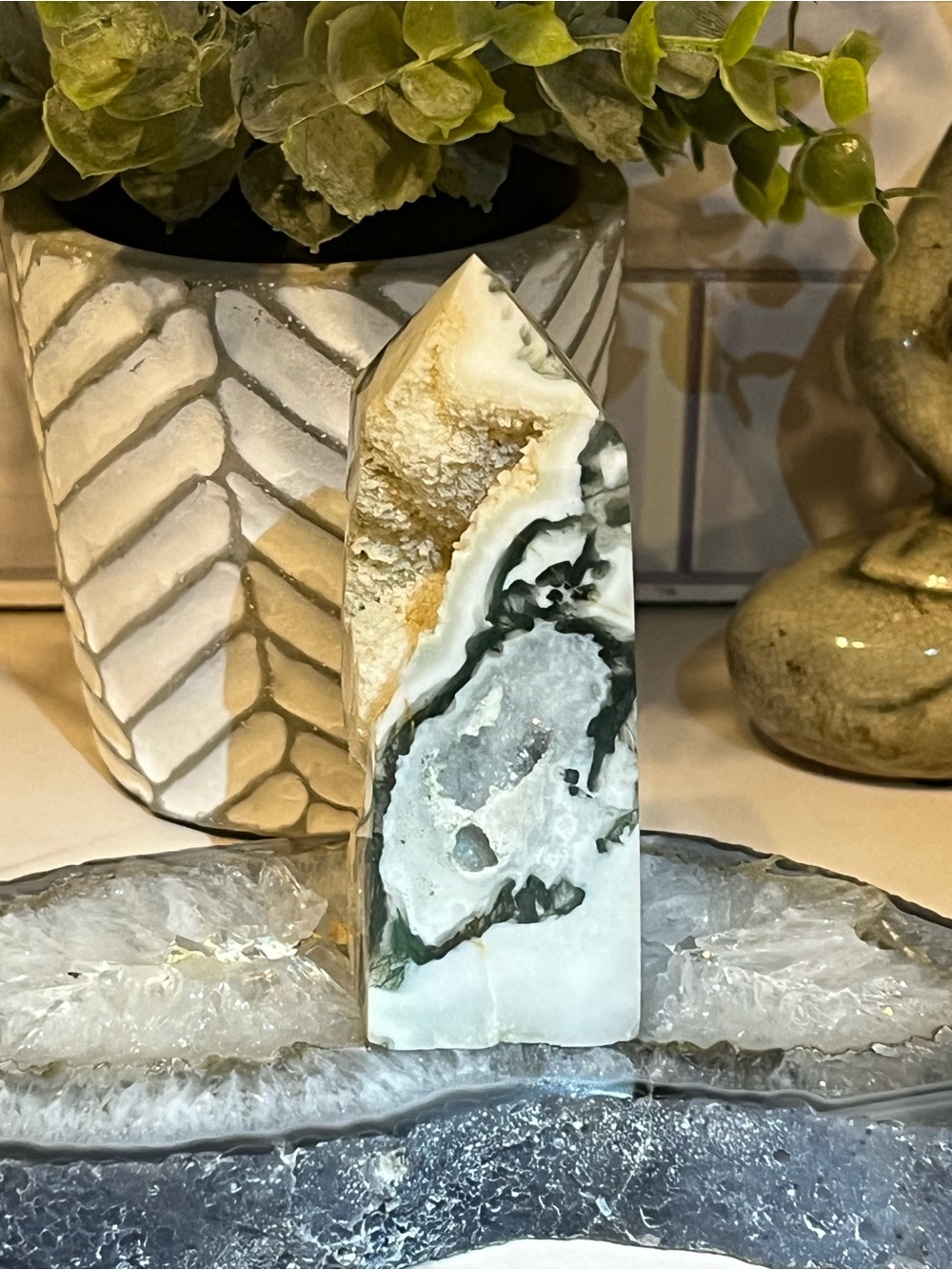 Druzy Moss Agate Tower
